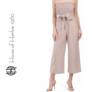 House of Harlow 1960 Smocked Linen Jumpsuit – Size S, Wide-Leg Capri